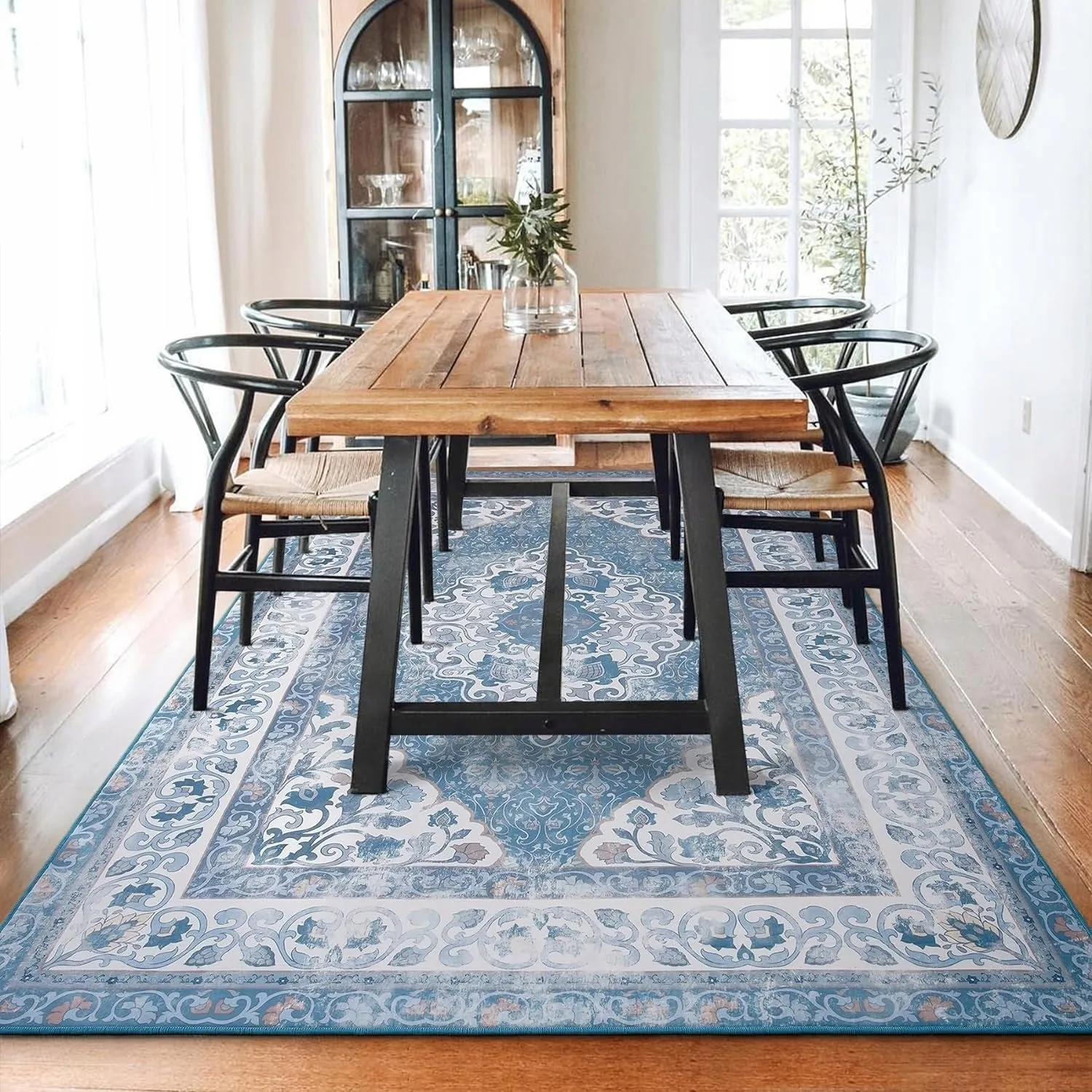 Living Room Area Rug Floral Dining Room Bedroom No-Pile Carpet