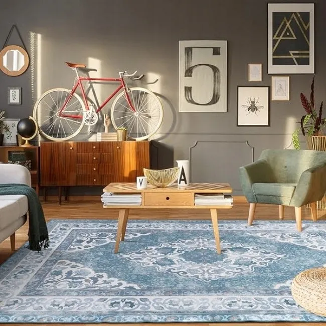 Living Room Area Rug Floral Dining Room Bedroom No-Pile Carpet