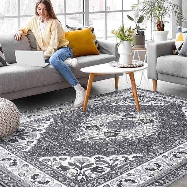 Living Room Area Rug Floral Dining Room Bedroom No-Pile Carpet