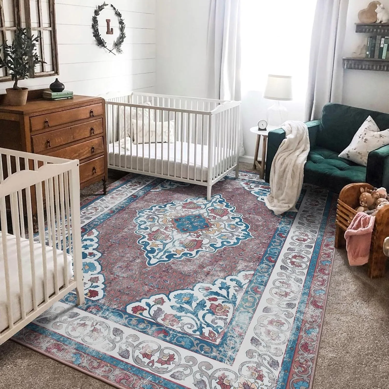 Living Room Area Rug Floral Dining Room Bedroom No-Pile Carpet