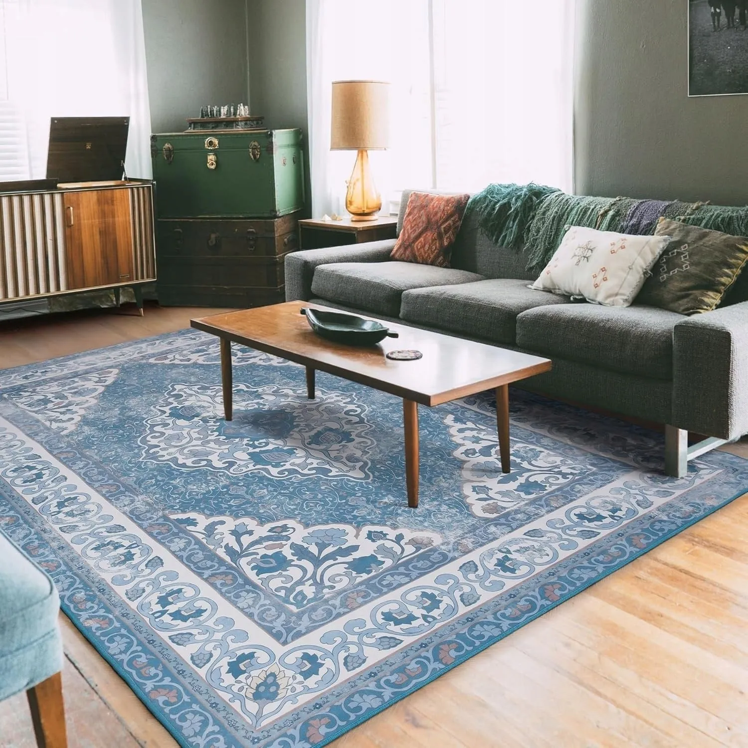 Living Room Area Rug Floral Dining Room Bedroom No-Pile Carpet