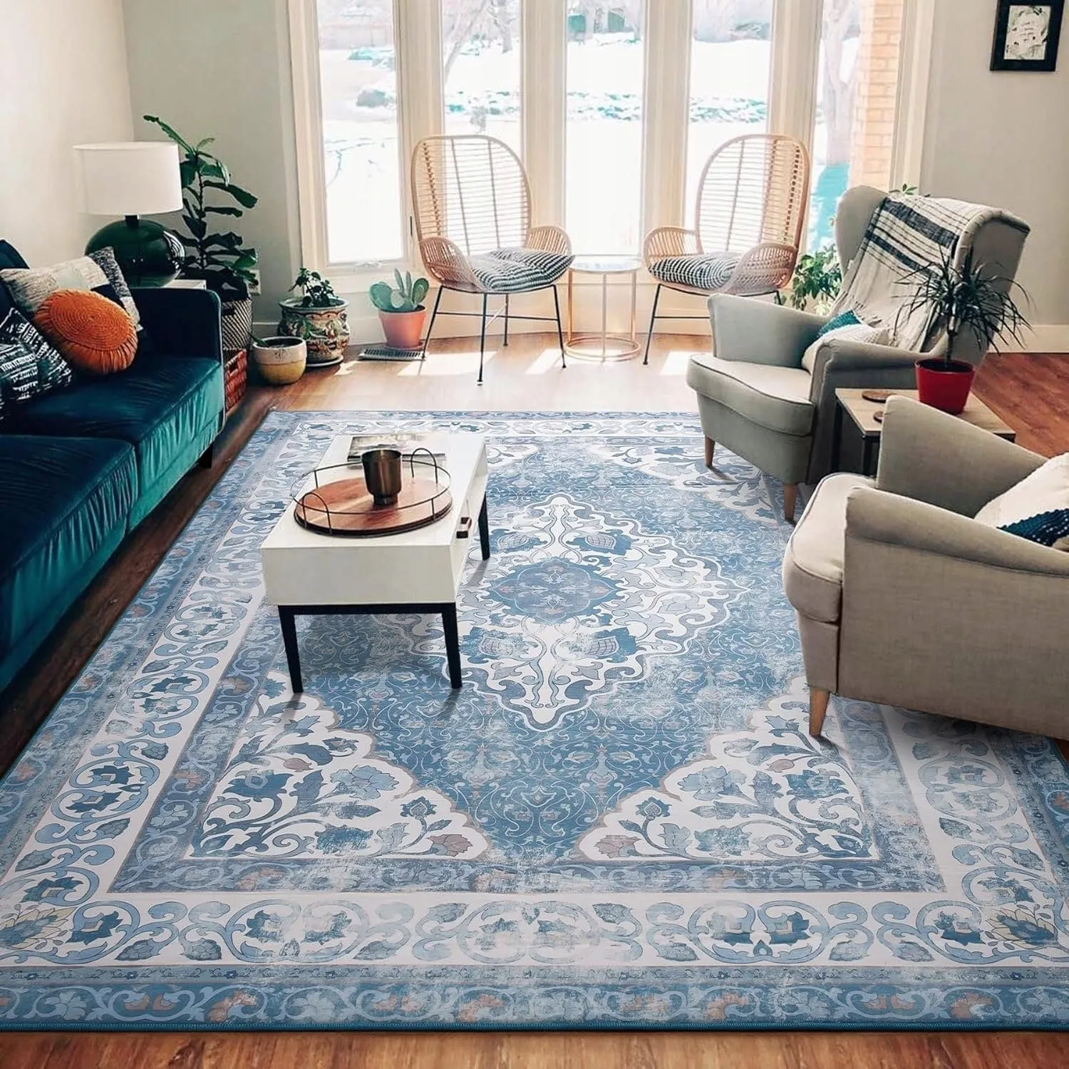 Living Room Area Rug Floral Dining Room Bedroom No-Pile Carpet