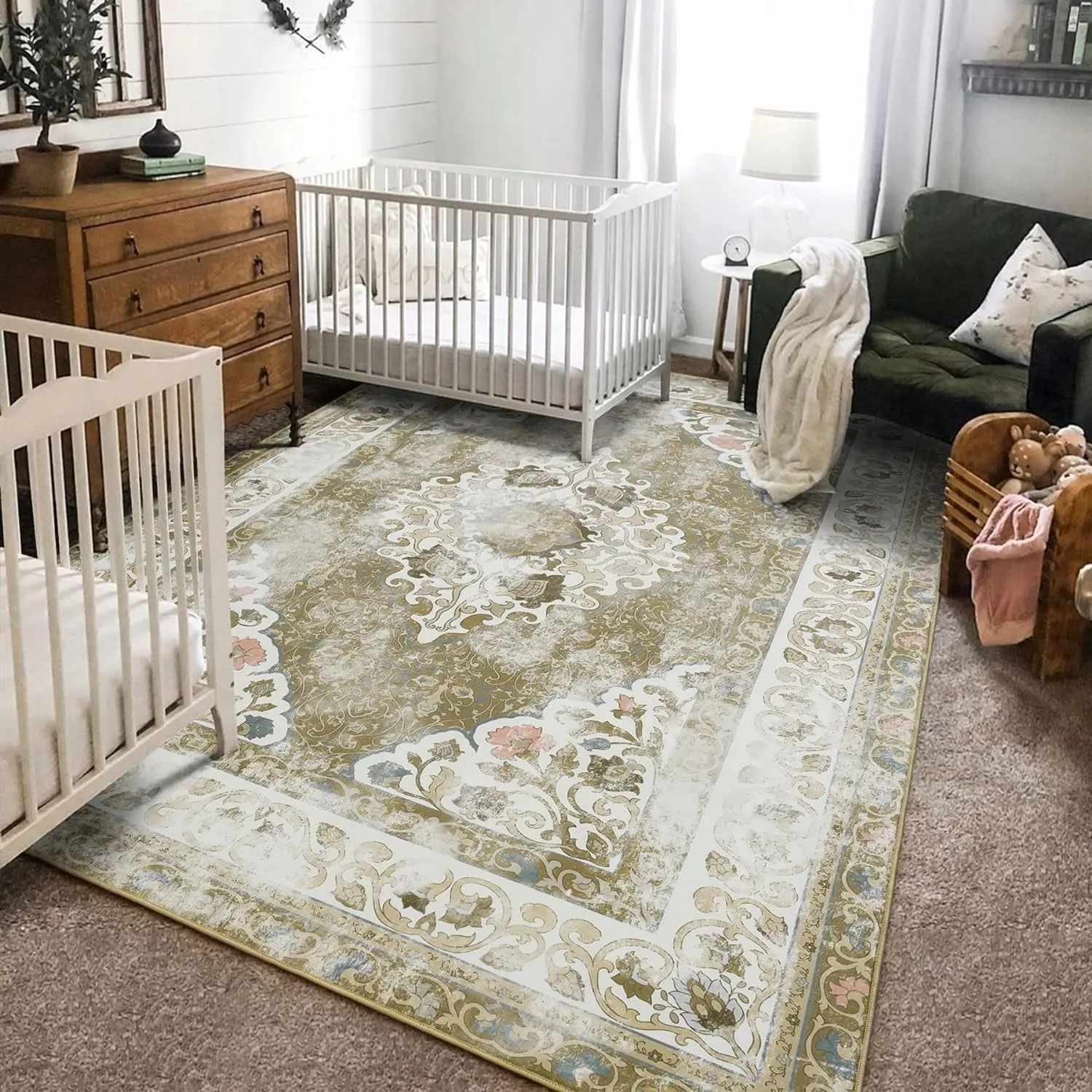 Living Room Area Rug Floral Dining Room Bedroom No-Pile Carpet