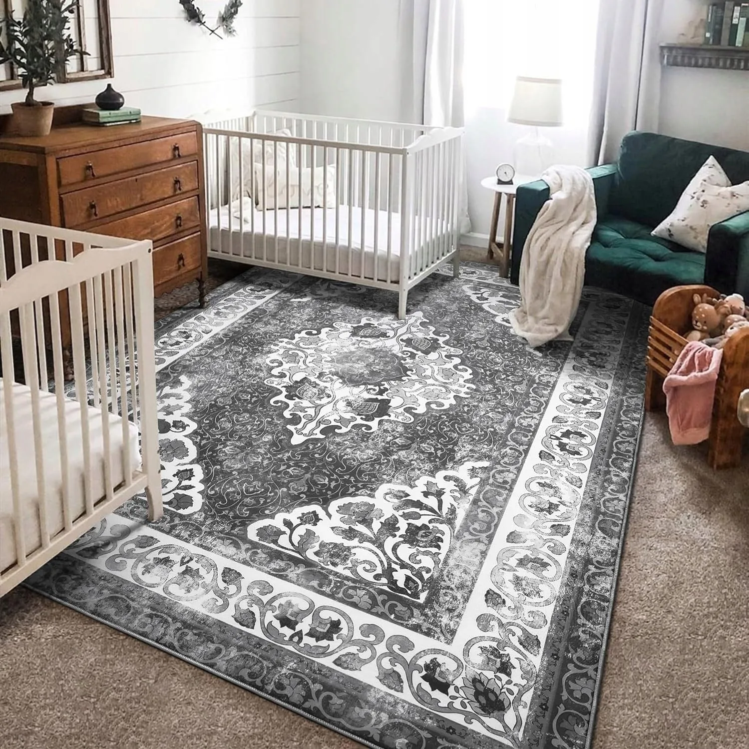 Living Room Area Rug Floral Dining Room Bedroom No-Pile Carpet