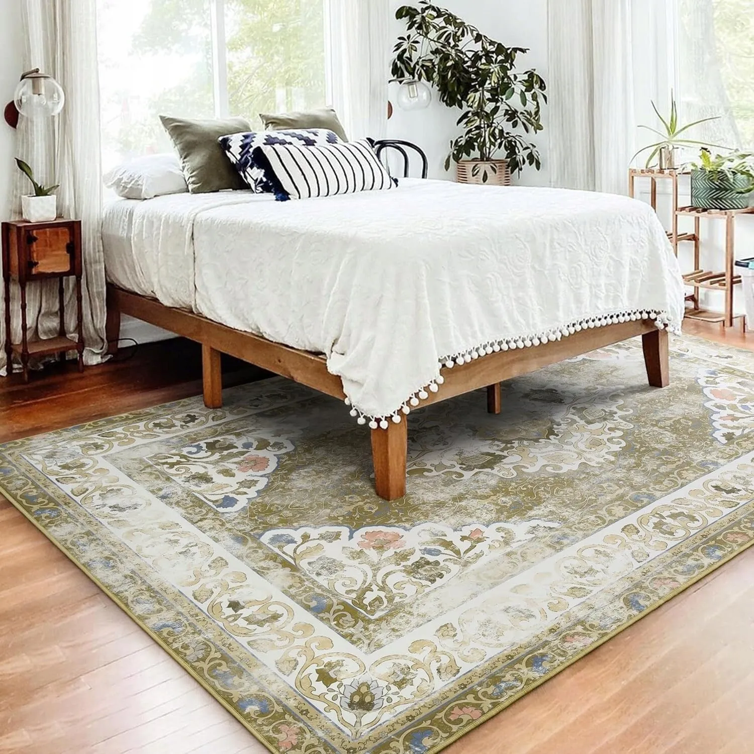 Living Room Area Rug Floral Dining Room Bedroom No-Pile Carpet