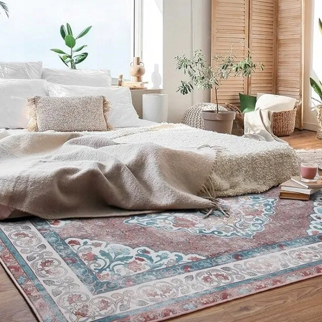Living Room Area Rug Floral Dining Room Bedroom No-Pile Carpet