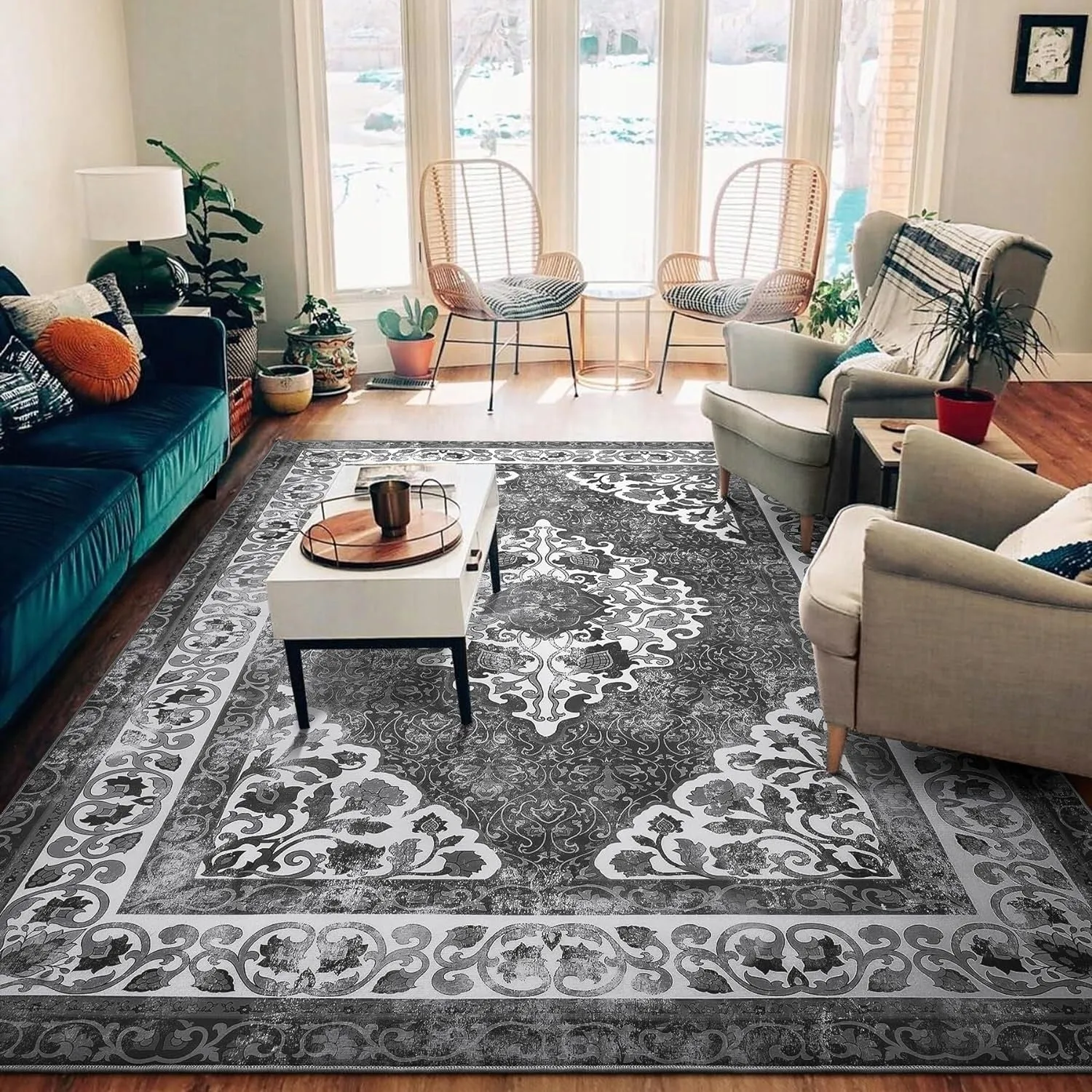 Living Room Area Rug Floral Dining Room Bedroom No-Pile Carpet