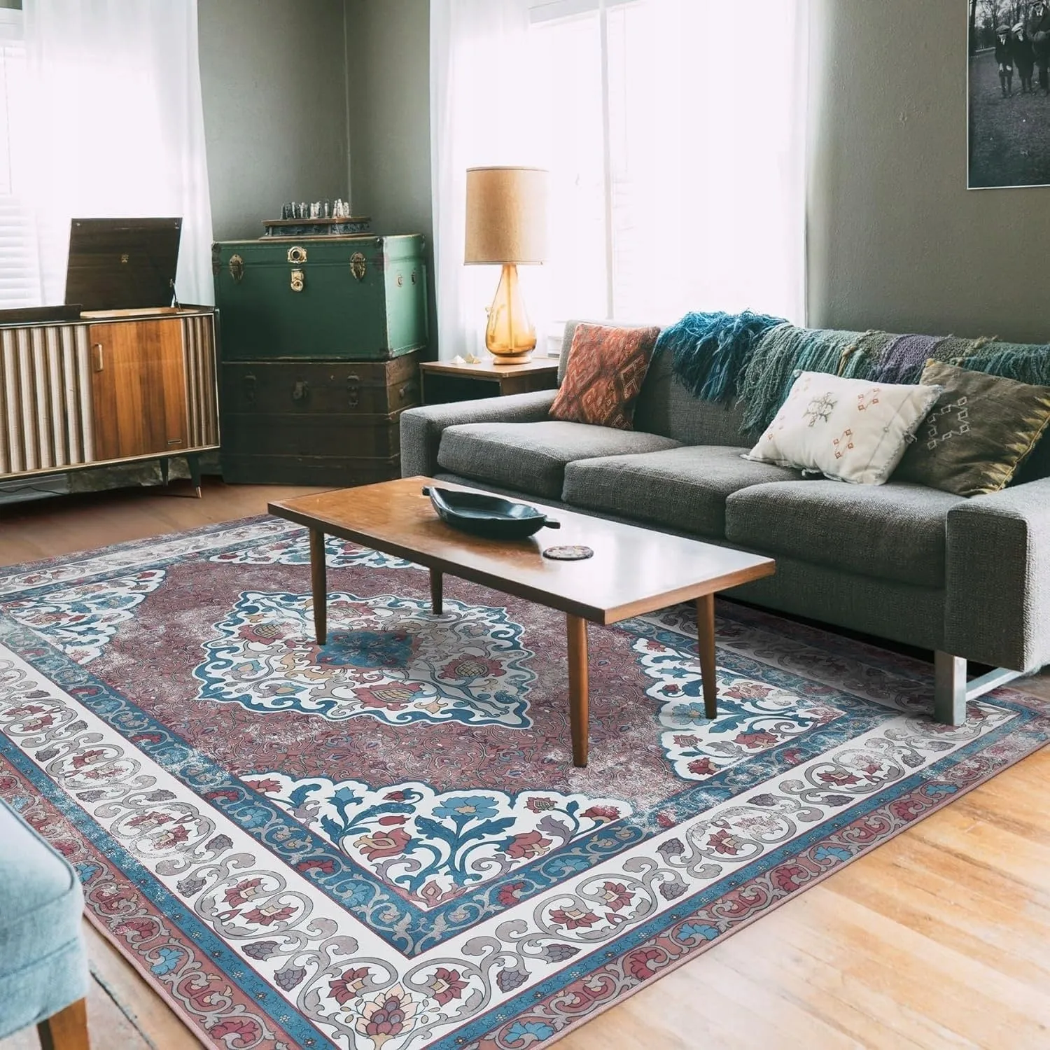 Living Room Area Rug Floral Dining Room Bedroom No-Pile Carpet