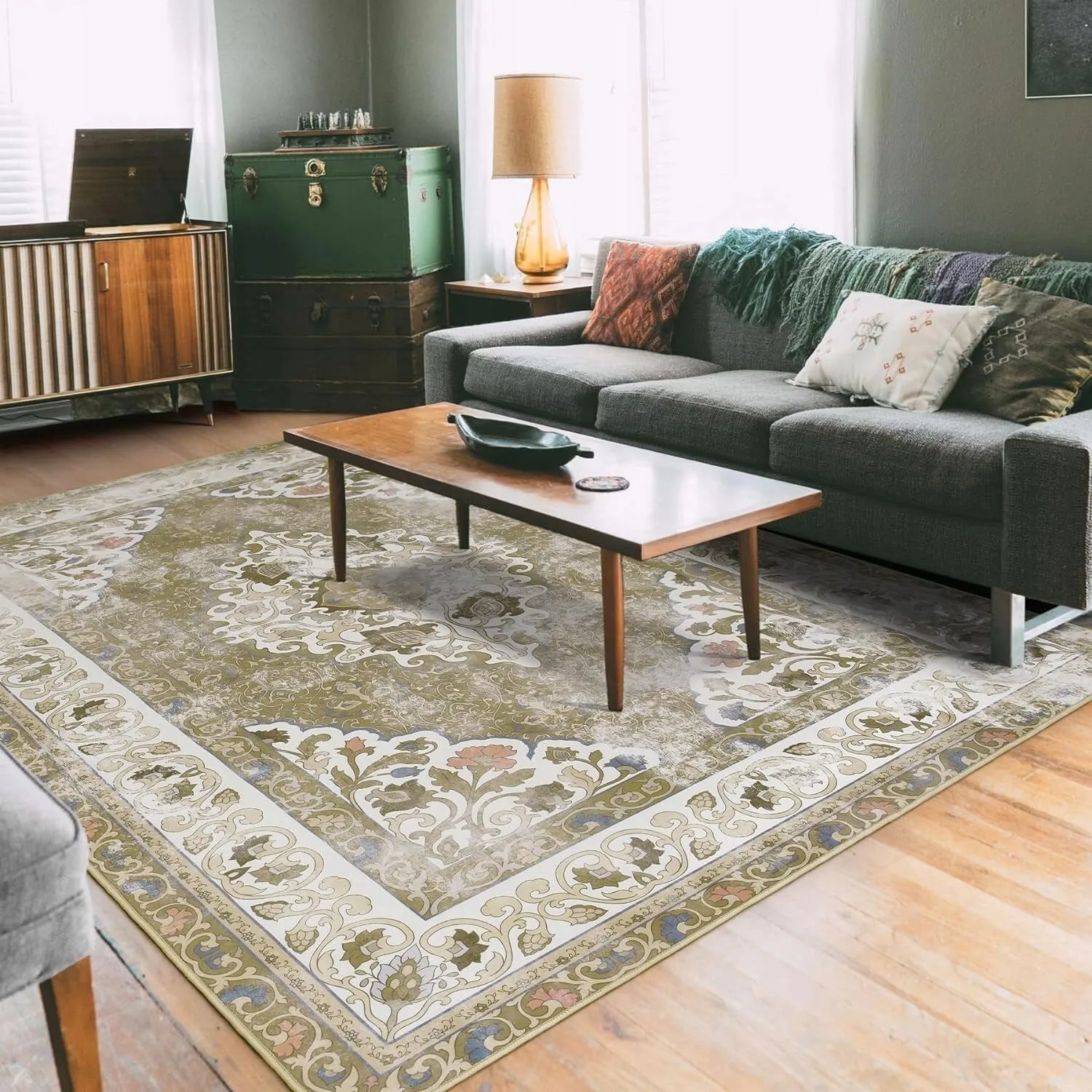 Living Room Area Rug Floral Dining Room Bedroom No-Pile Carpet