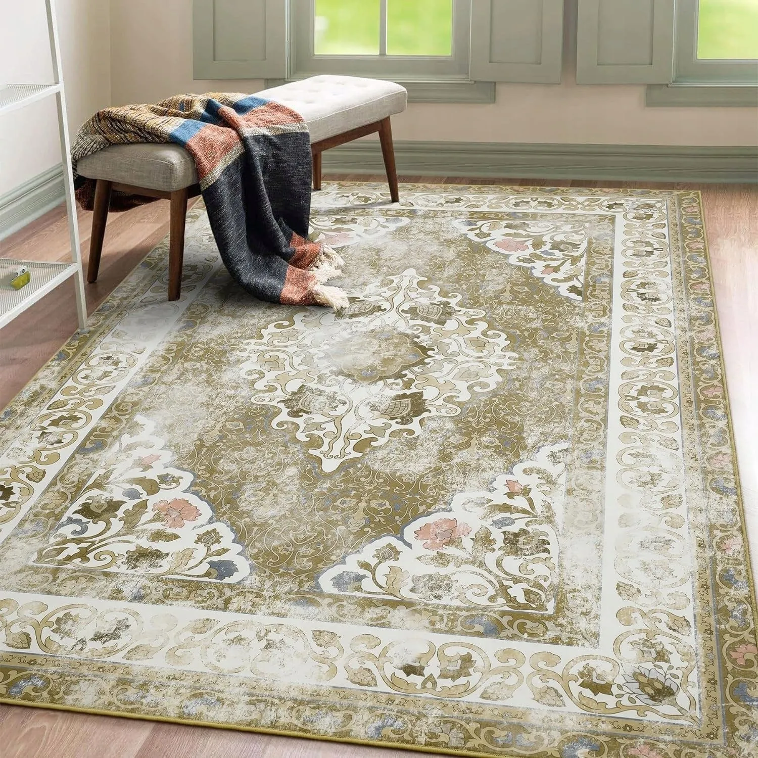 Living Room Area Rug Floral Dining Room Bedroom No-Pile Carpet