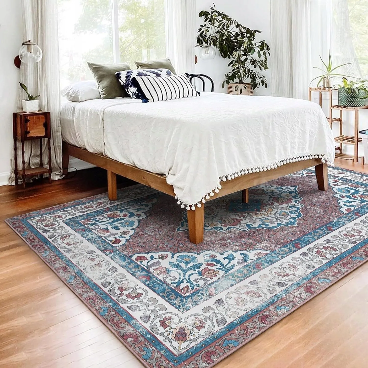 Living Room Area Rug Floral Dining Room Bedroom No-Pile Carpet