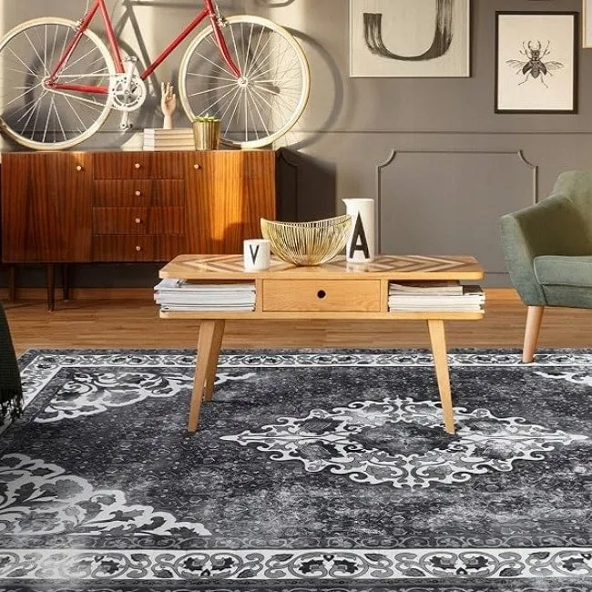 Living Room Area Rug Floral Dining Room Bedroom No-Pile Carpet