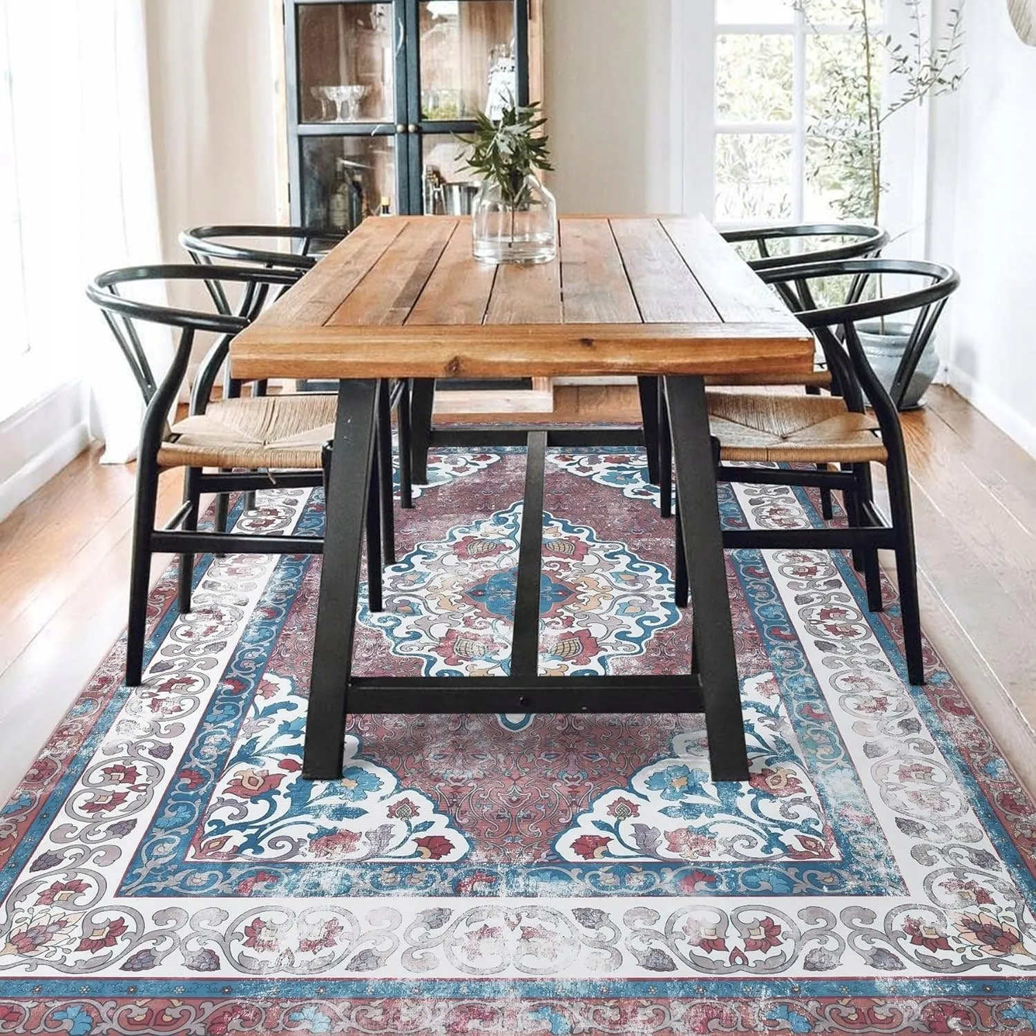 Living Room Area Rug Floral Dining Room Bedroom No-Pile Carpet