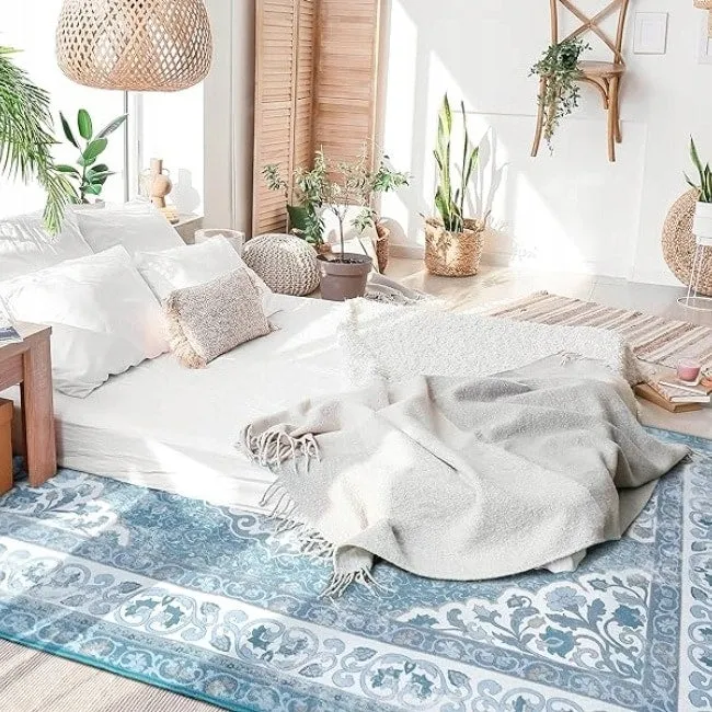 Living Room Area Rug Floral Dining Room Bedroom No-Pile Carpet