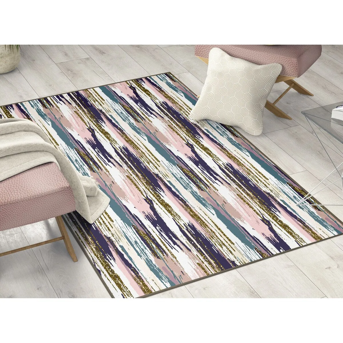 Living Room Area Rug Nonslip. Abstract Brushstrokes Glitter Pattern