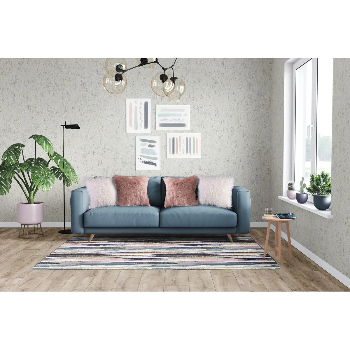 Living Room Area Rug Nonslip. Abstract Brushstrokes Glitter Pattern