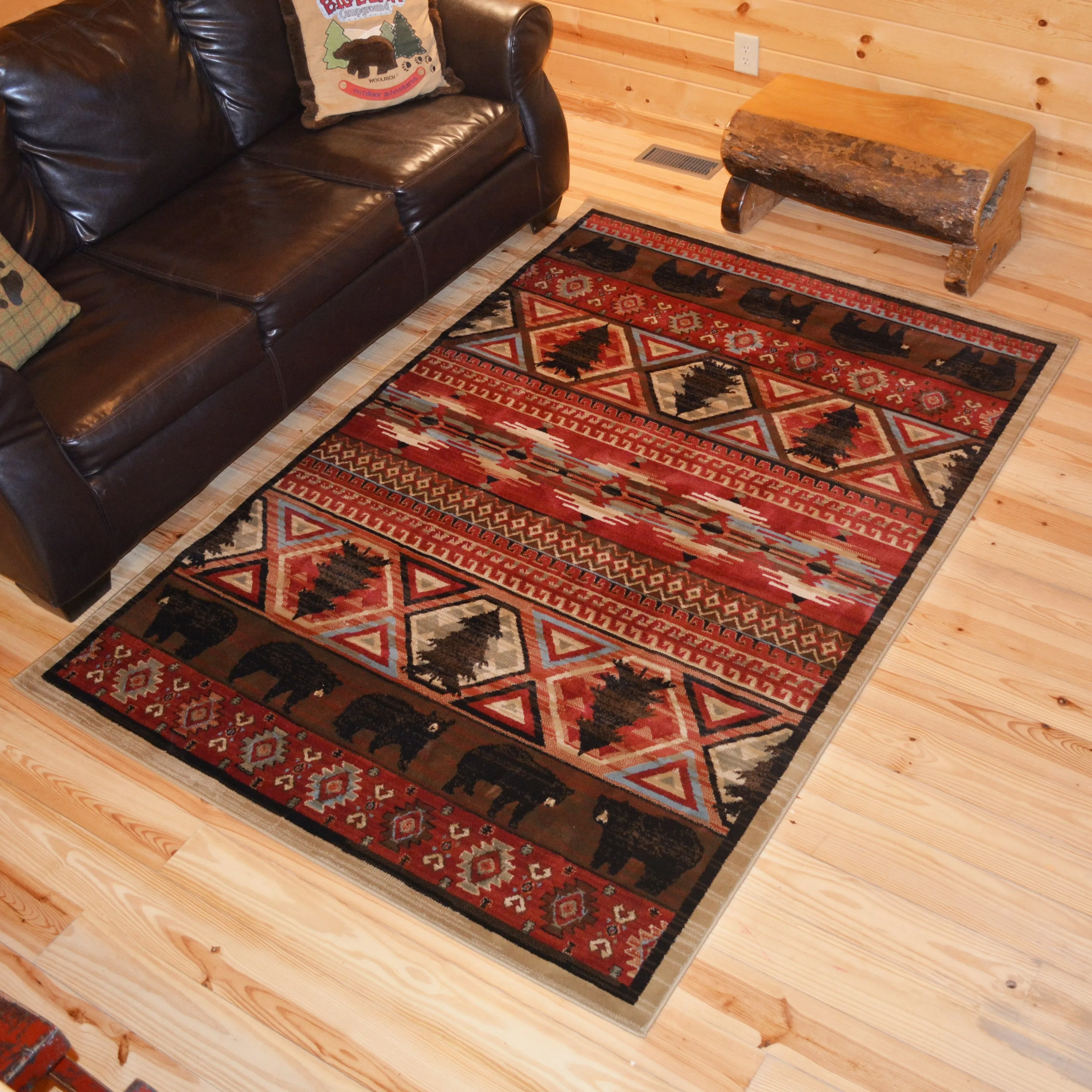 Lodge King Red Pine Rustic Bear Area Rug