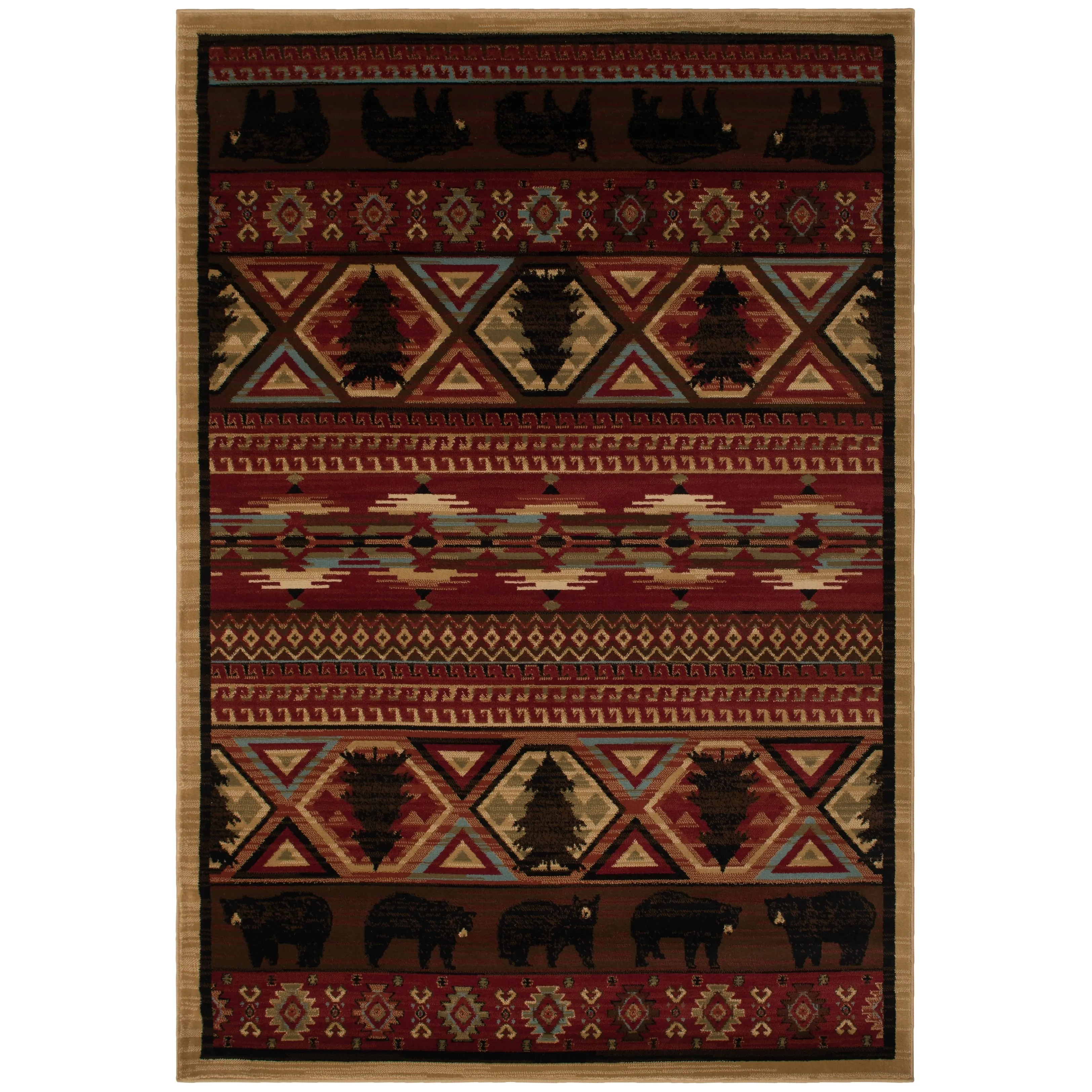 Lodge King Red Pine Rustic Bear Area Rug