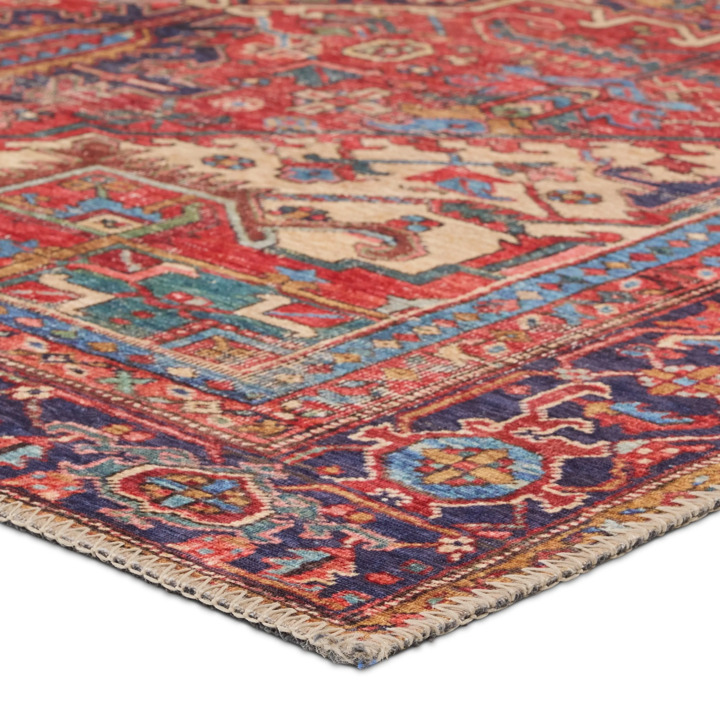 Lucinda Machine Washable Medallion Red/Blue Rug