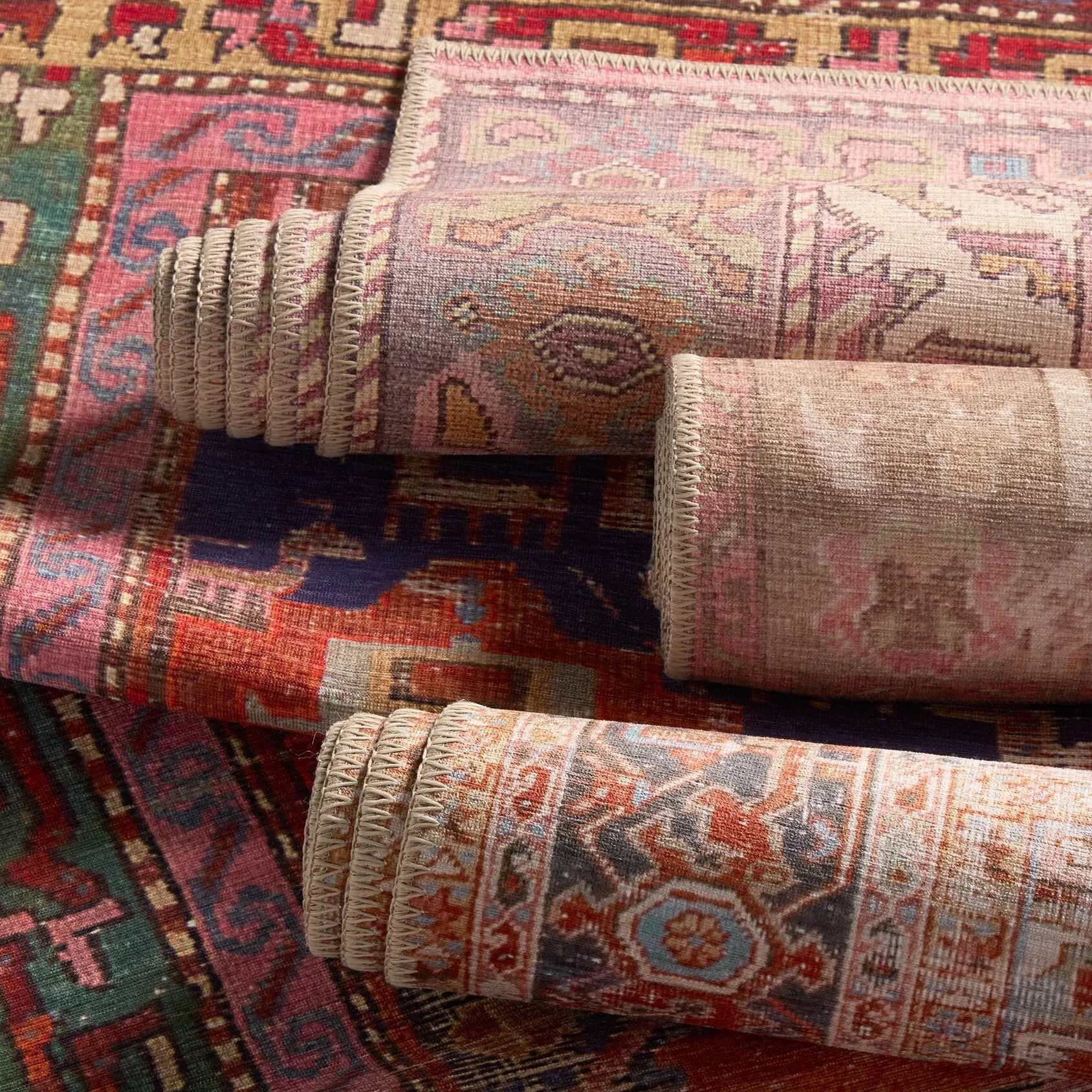Lucinda Machine Washable Medallion Red/Blue Rug