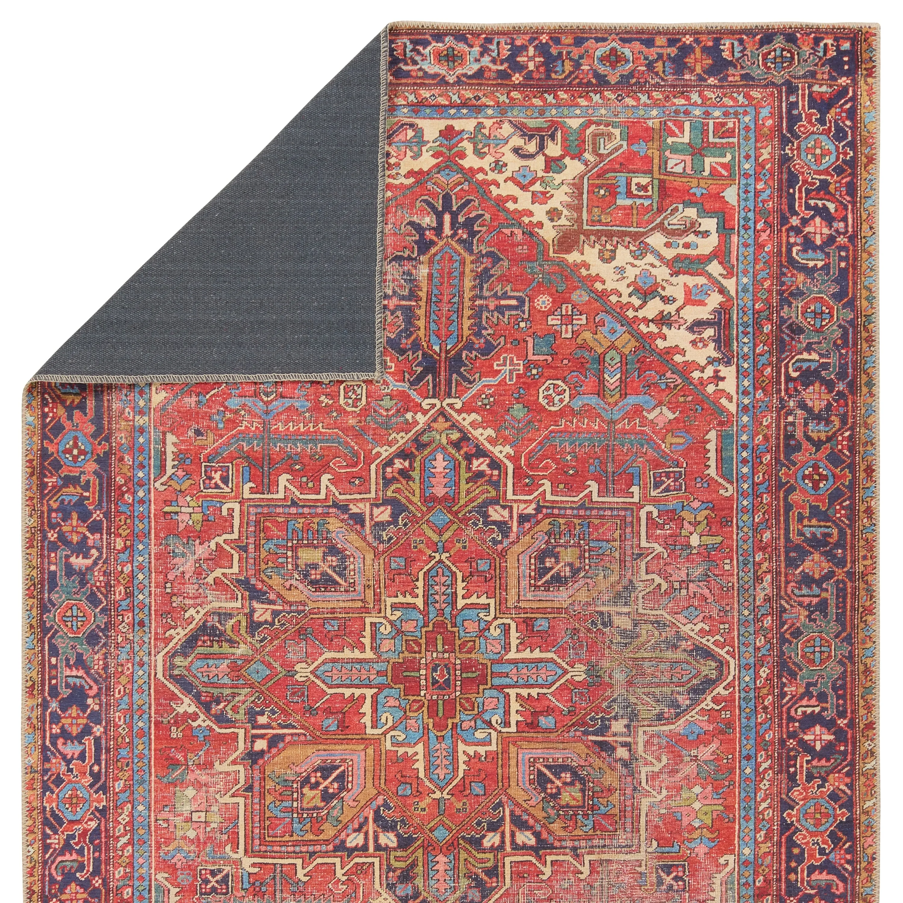Lucinda Machine Washable Medallion Red/Blue Rug