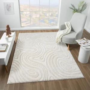 Luxe Weavers Geometric Swirl Cream Area Rug. Stain Resistant Carpet