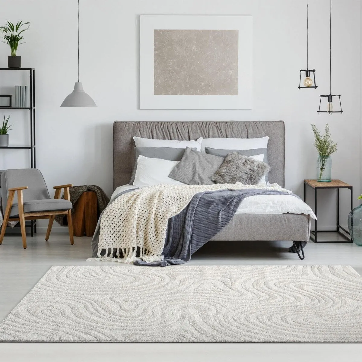 Luxe Weavers Geometric Swirl Cream Area Rug. Stain Resistant Carpet