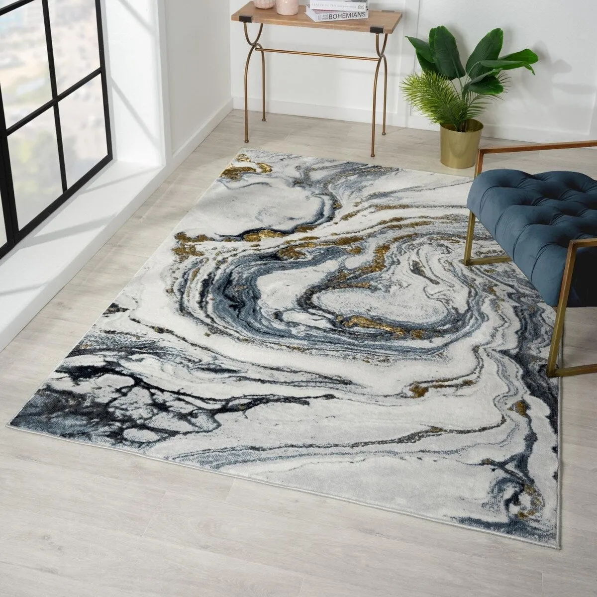Luxe Weavers Marble Effect Abstract Area Rug. Stain-Resistant Carpet