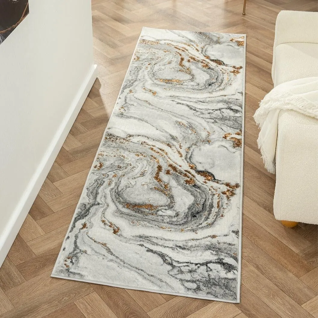 Luxe Weavers Marble Effect Abstract Area Rug. Stain-Resistant Carpet