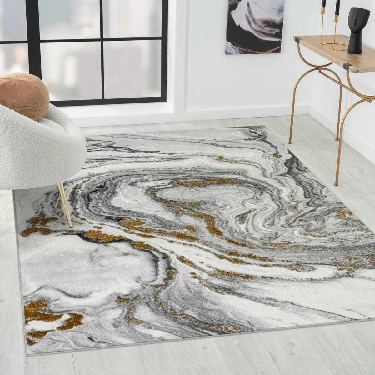 Luxe Weavers Marble Effect Abstract Area Rug. Stain-Resistant Carpet