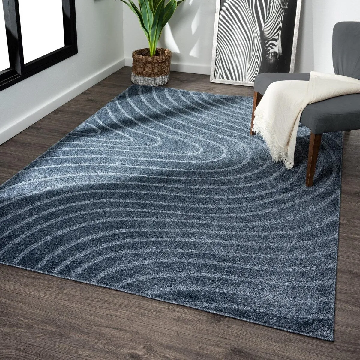 Luxe Weavers Modern Geometric Wave Area Rug. Stain Resistant Carpet