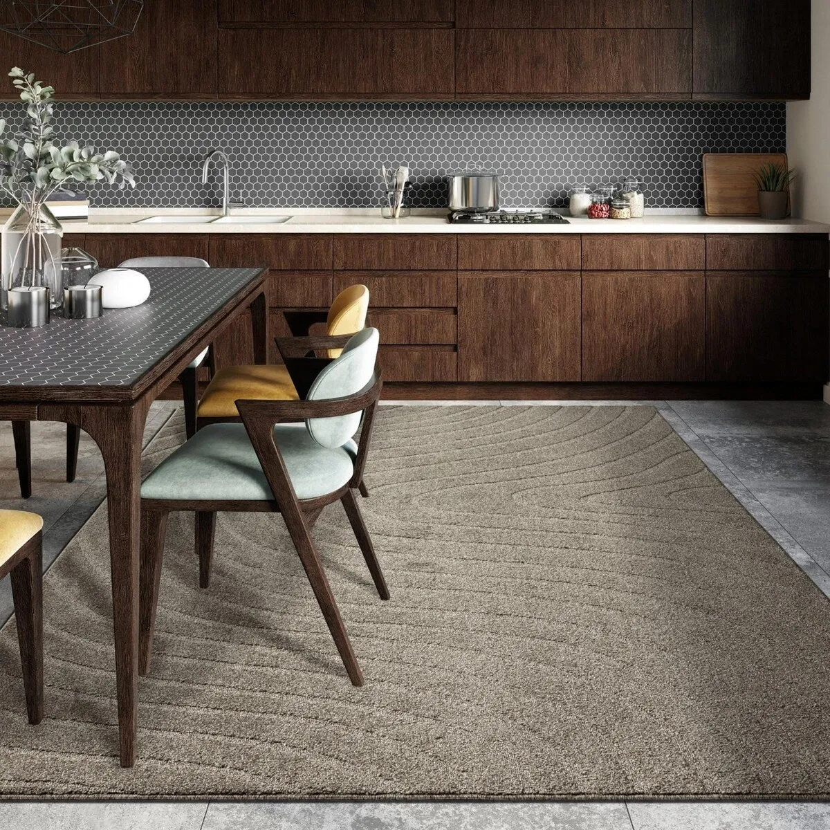 Luxe Weavers Modern Geometric Wave Area Rug. Stain Resistant Carpet