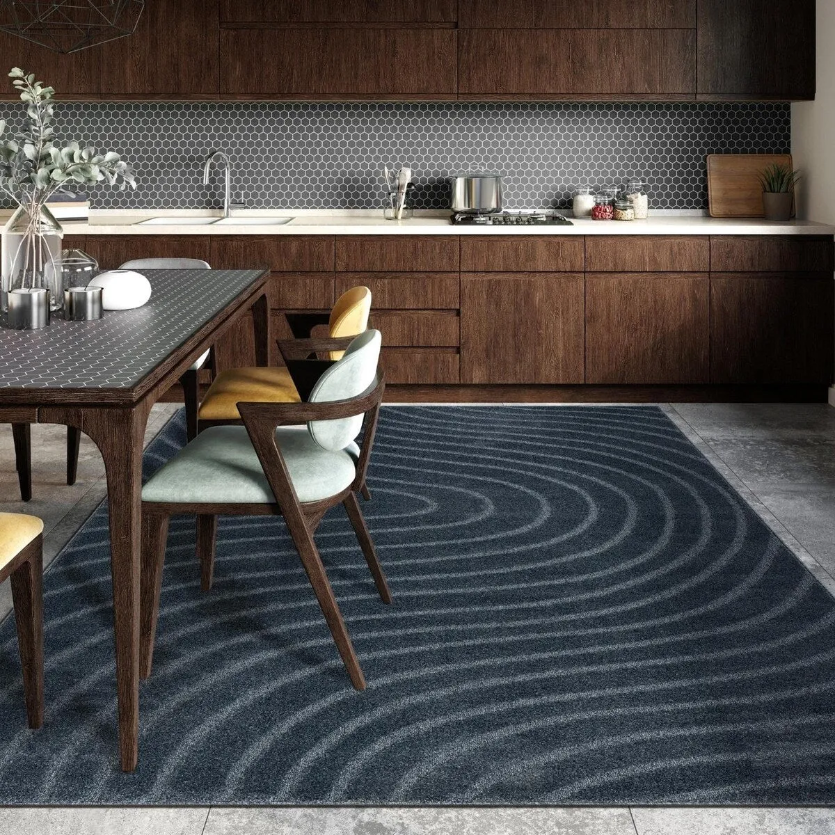 Luxe Weavers Modern Geometric Wave Area Rug. Stain Resistant Carpet