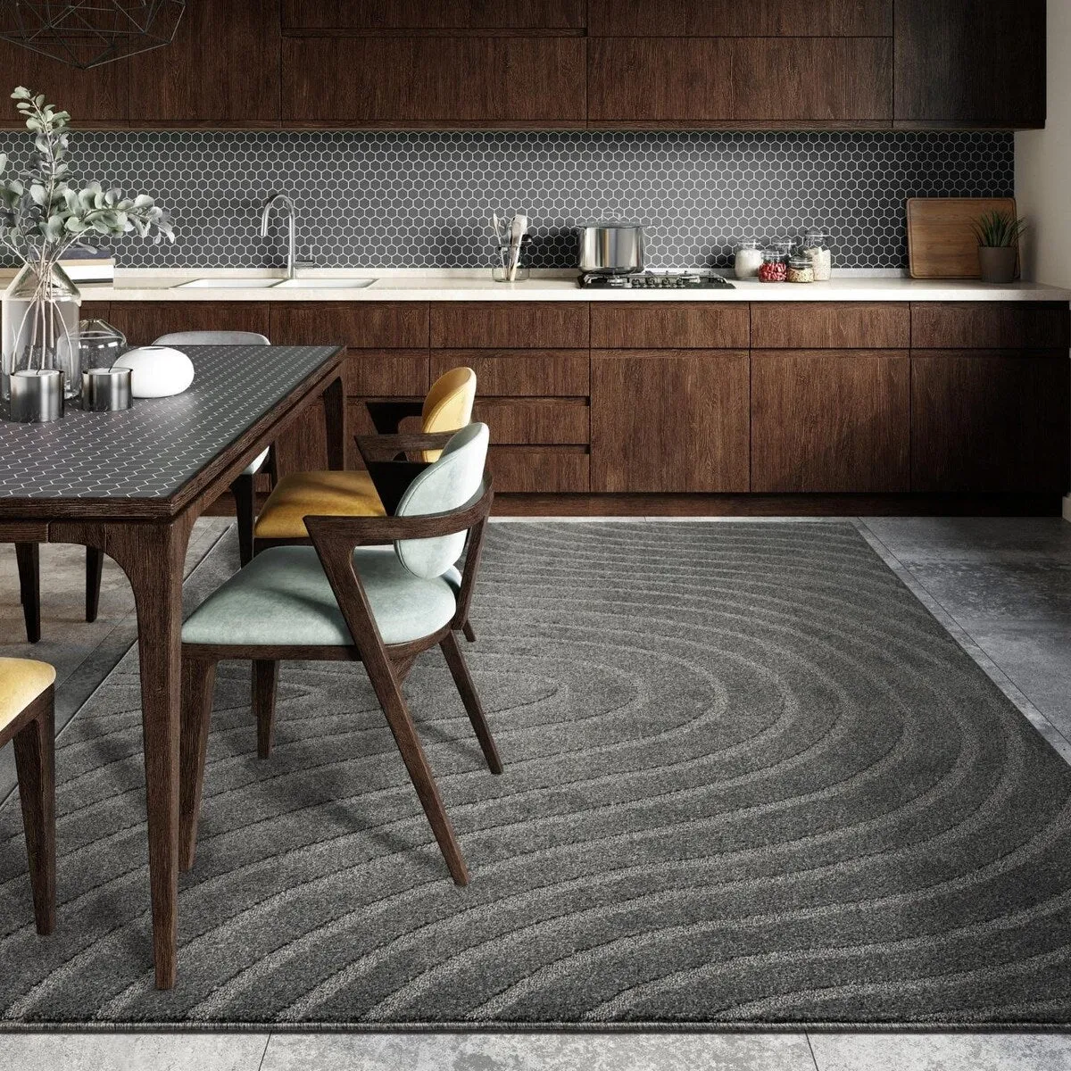 Luxe Weavers Modern Geometric Wave Area Rug. Stain Resistant Carpet