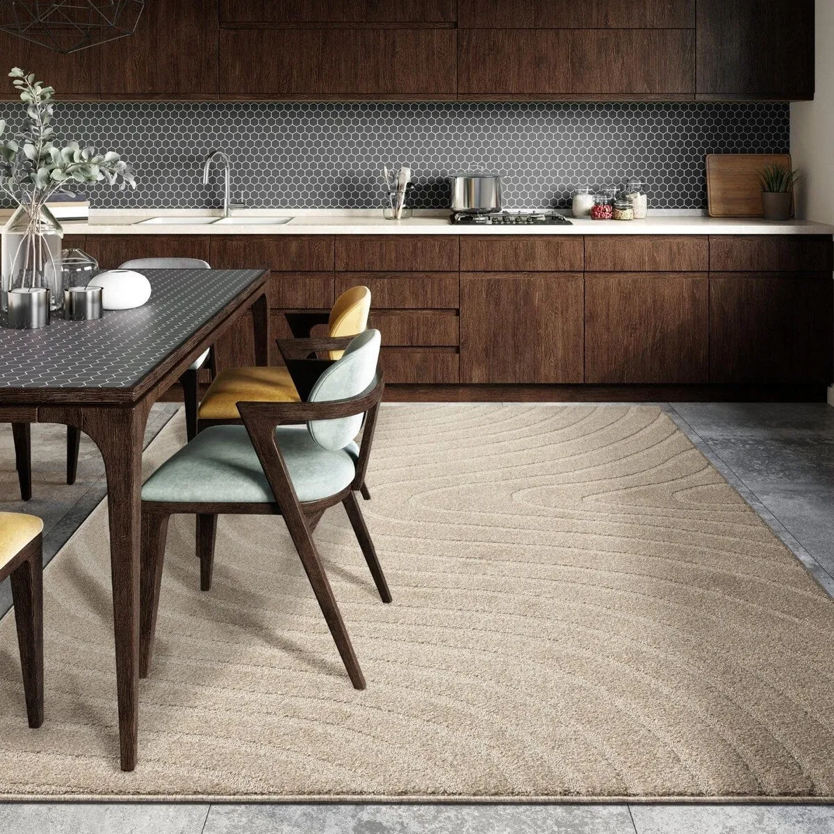 Luxe Weavers Modern Geometric Wave Area Rug. Stain Resistant Carpet