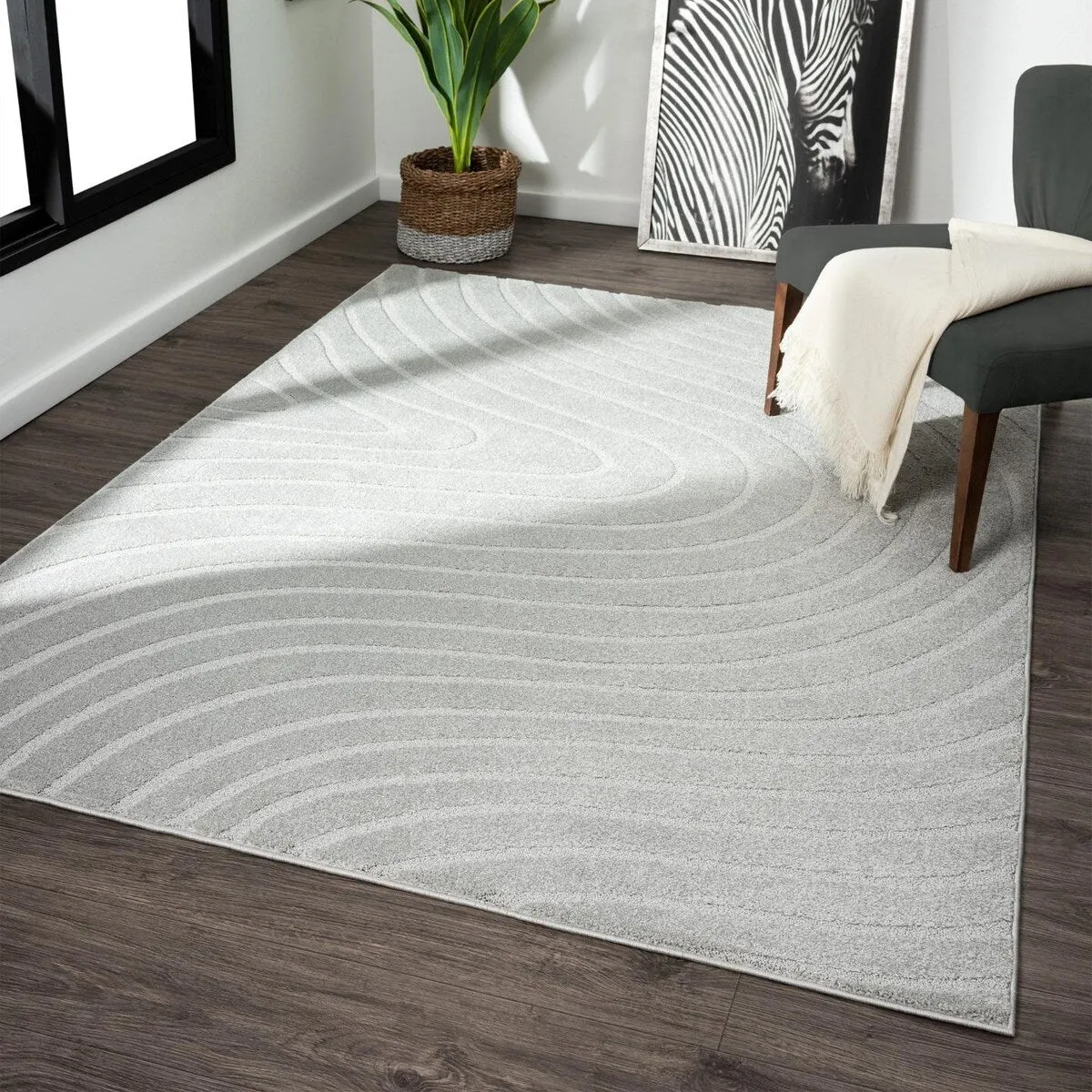 Luxe Weavers Modern Geometric Wave Area Rug. Stain Resistant Carpet