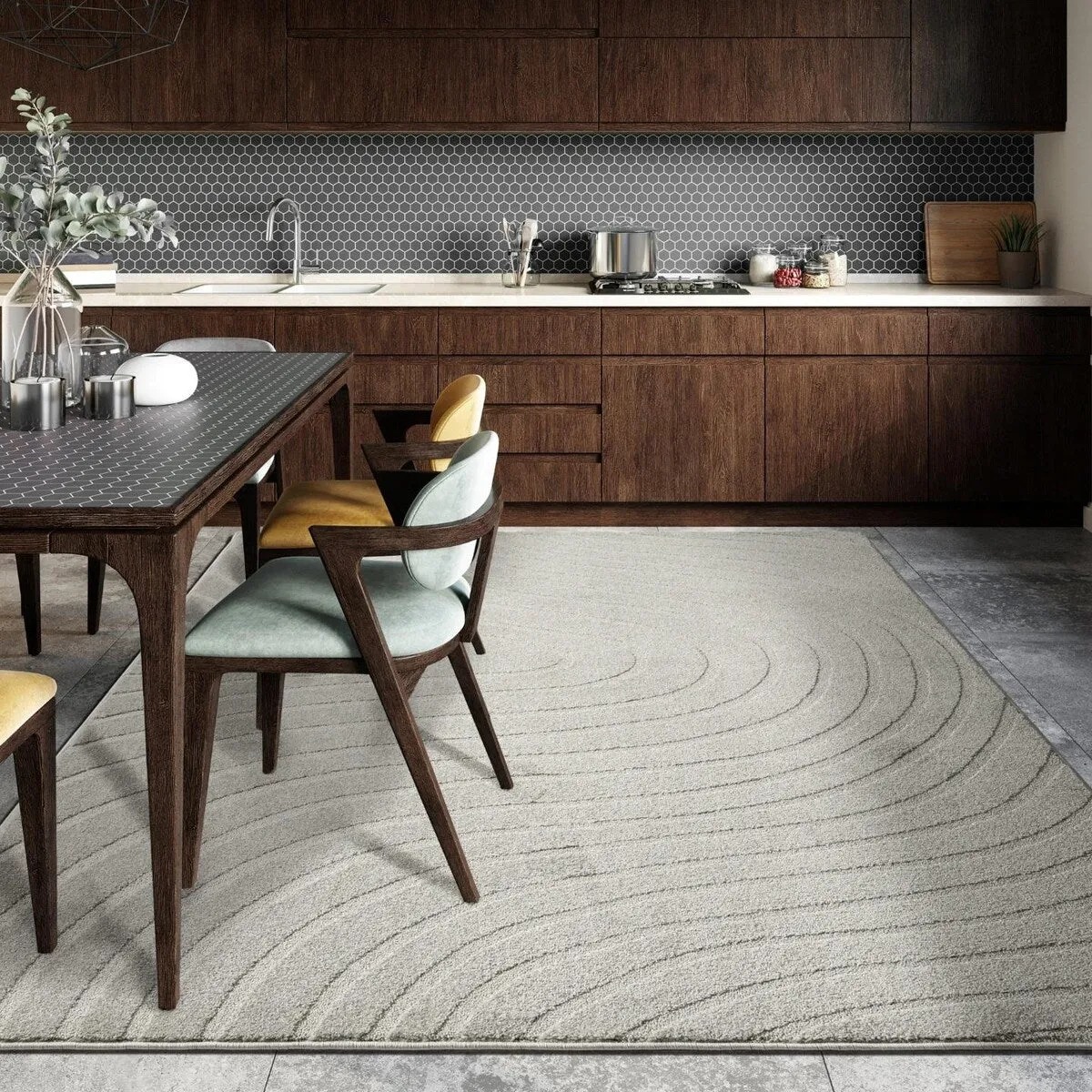 Luxe Weavers Modern Geometric Wave Area Rug. Stain Resistant Carpet