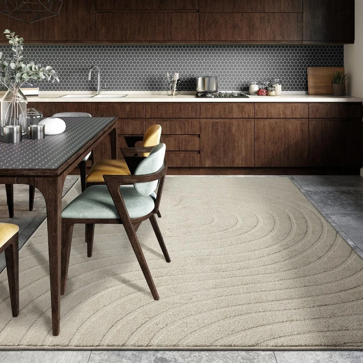 Luxe Weavers Modern Geometric Wave Area Rug. Stain Resistant Carpet