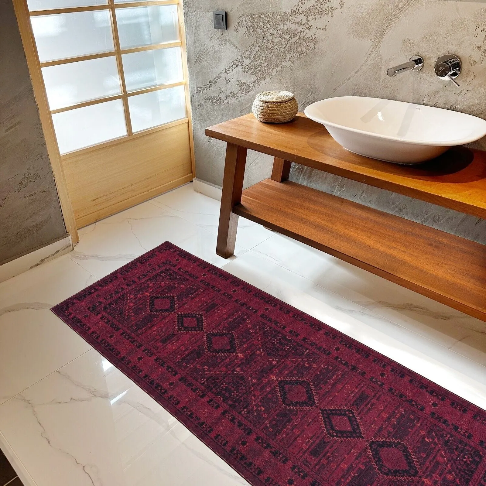 Machine Washable Area Rug-Olympus Turkoman Oriental Bokhara Burgundy
