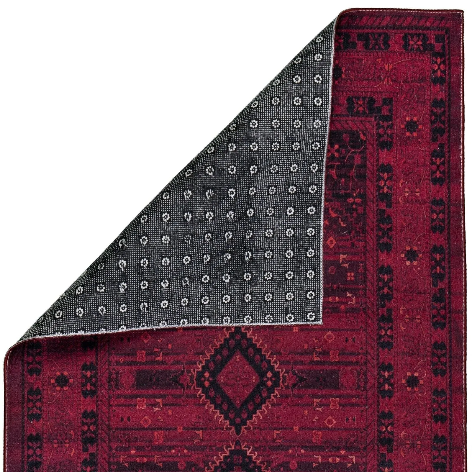 Machine Washable Area Rug-Olympus Turkoman Oriental Bokhara Burgundy