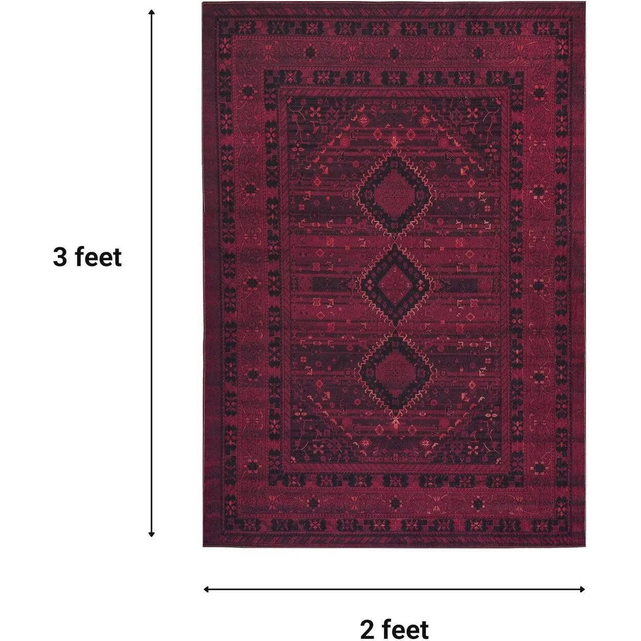Machine Washable Area Rug-Olympus Turkoman Oriental Bokhara Burgundy