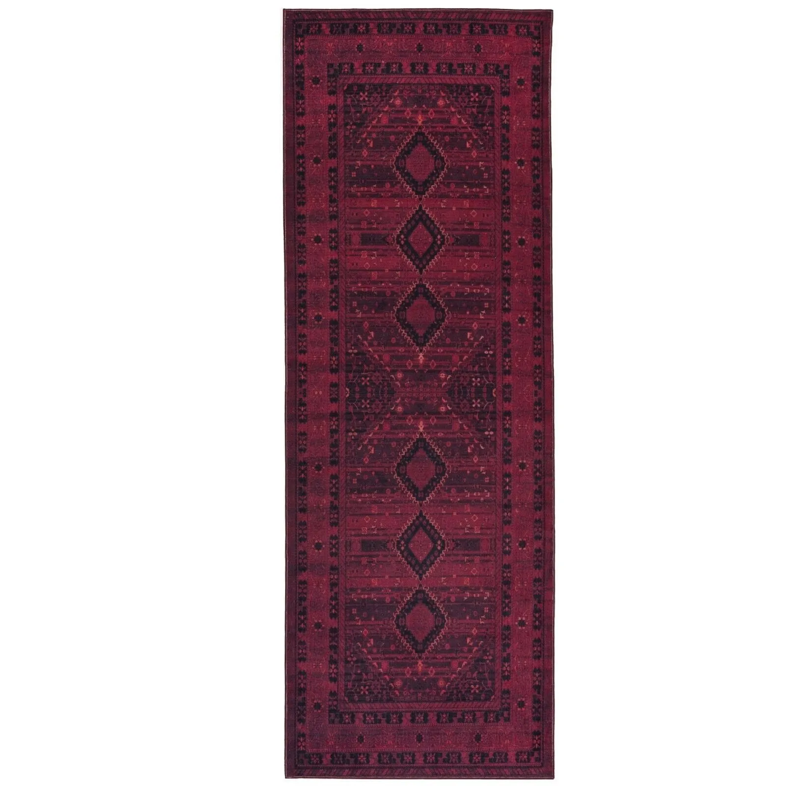 Machine Washable Area Rug-Olympus Turkoman Oriental Bokhara Burgundy