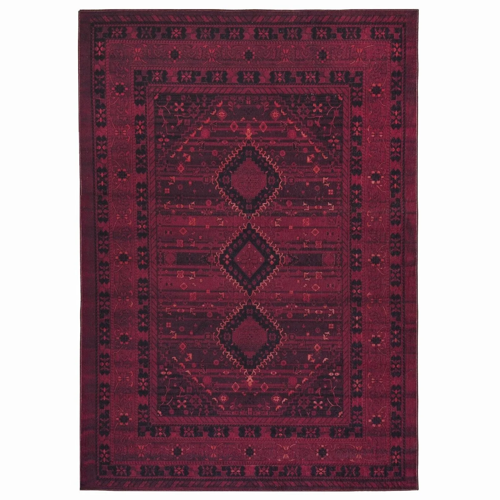 Machine Washable Area Rug-Olympus Turkoman Oriental Bokhara Burgundy