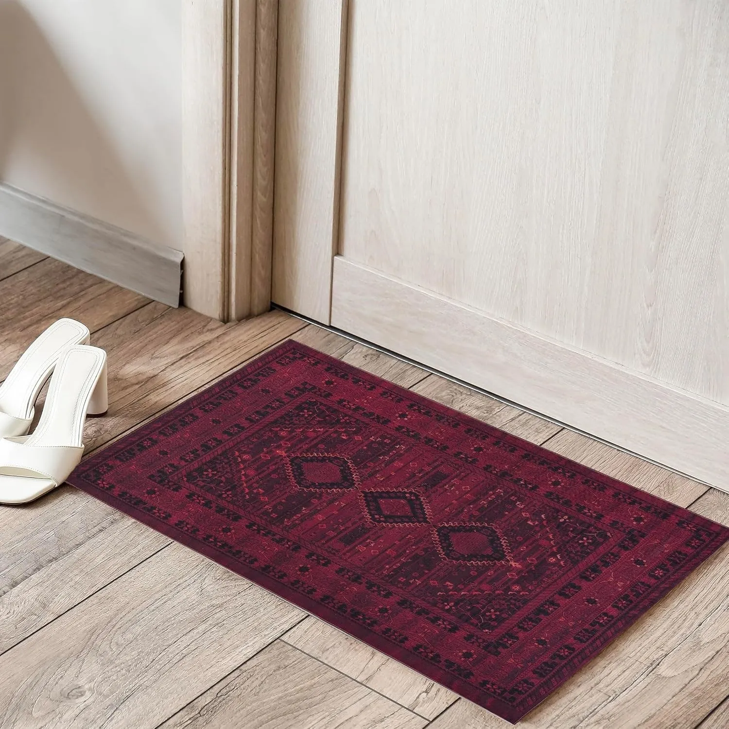 Machine Washable Area Rug-Olympus Turkoman Oriental Bokhara Burgundy