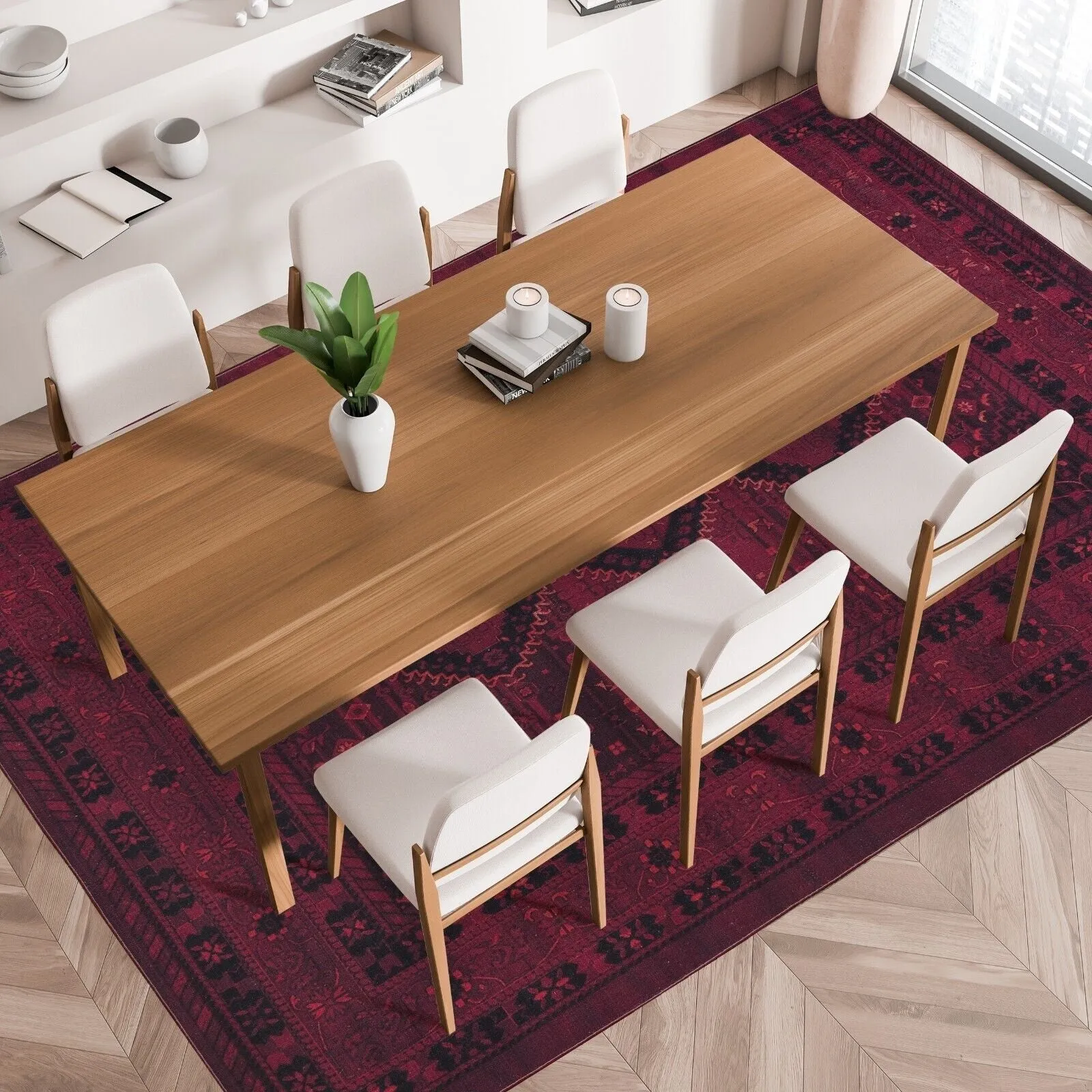 Machine Washable Area Rug-Olympus Turkoman Oriental Bokhara Burgundy