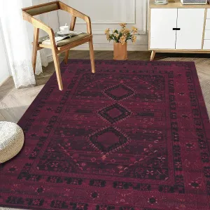 Machine Washable Area Rug-Olympus Turkoman Oriental Bokhara Burgundy