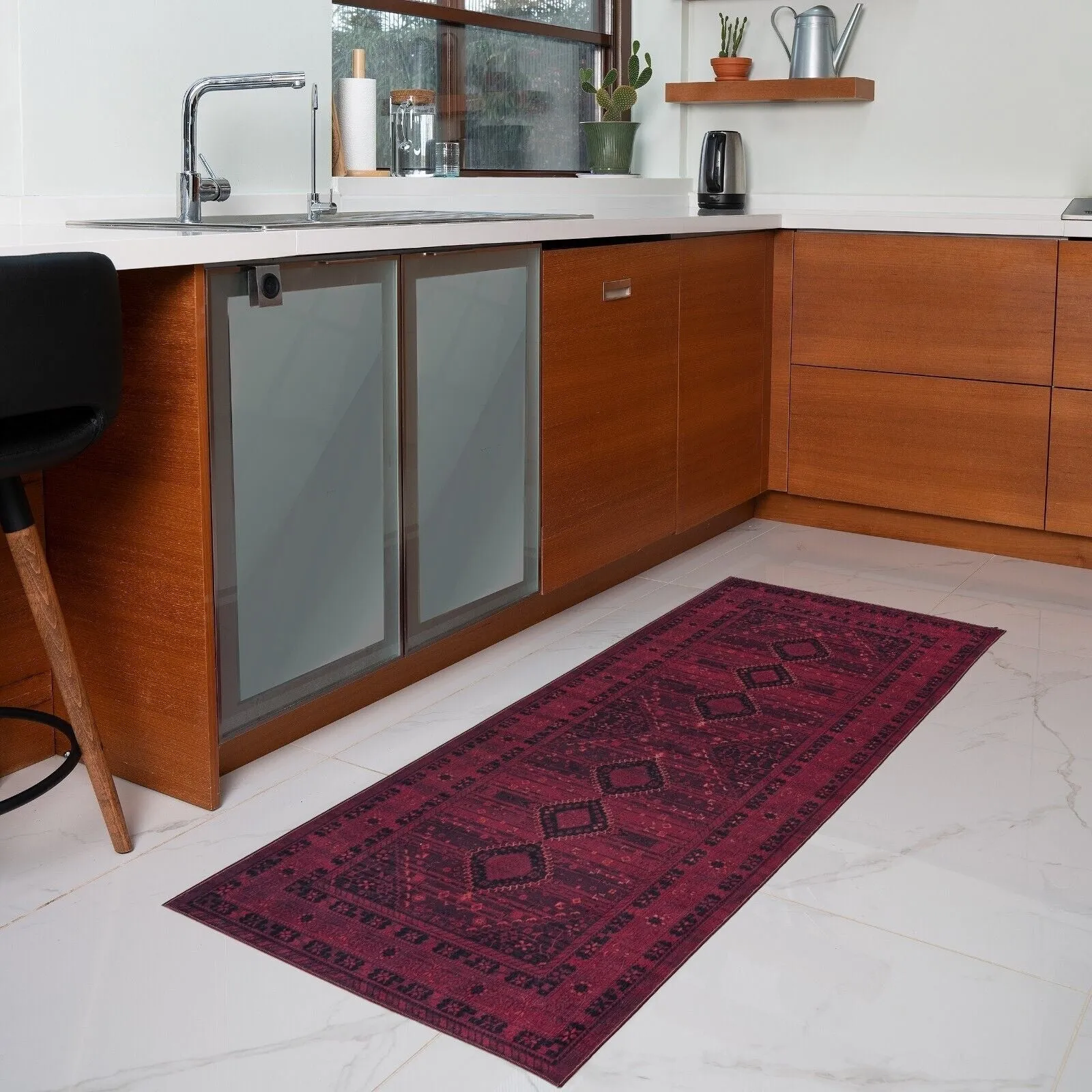 Machine Washable Area Rug-Olympus Turkoman Oriental Bokhara Burgundy