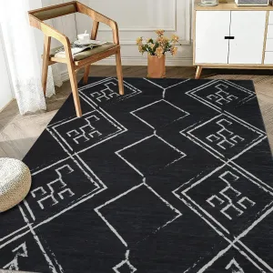 Machine Washable Area Rug With Non-Slip Backing - Stain Resistant - Eco-Friendly Aspen Tribal Moroccan Bohemian Design
