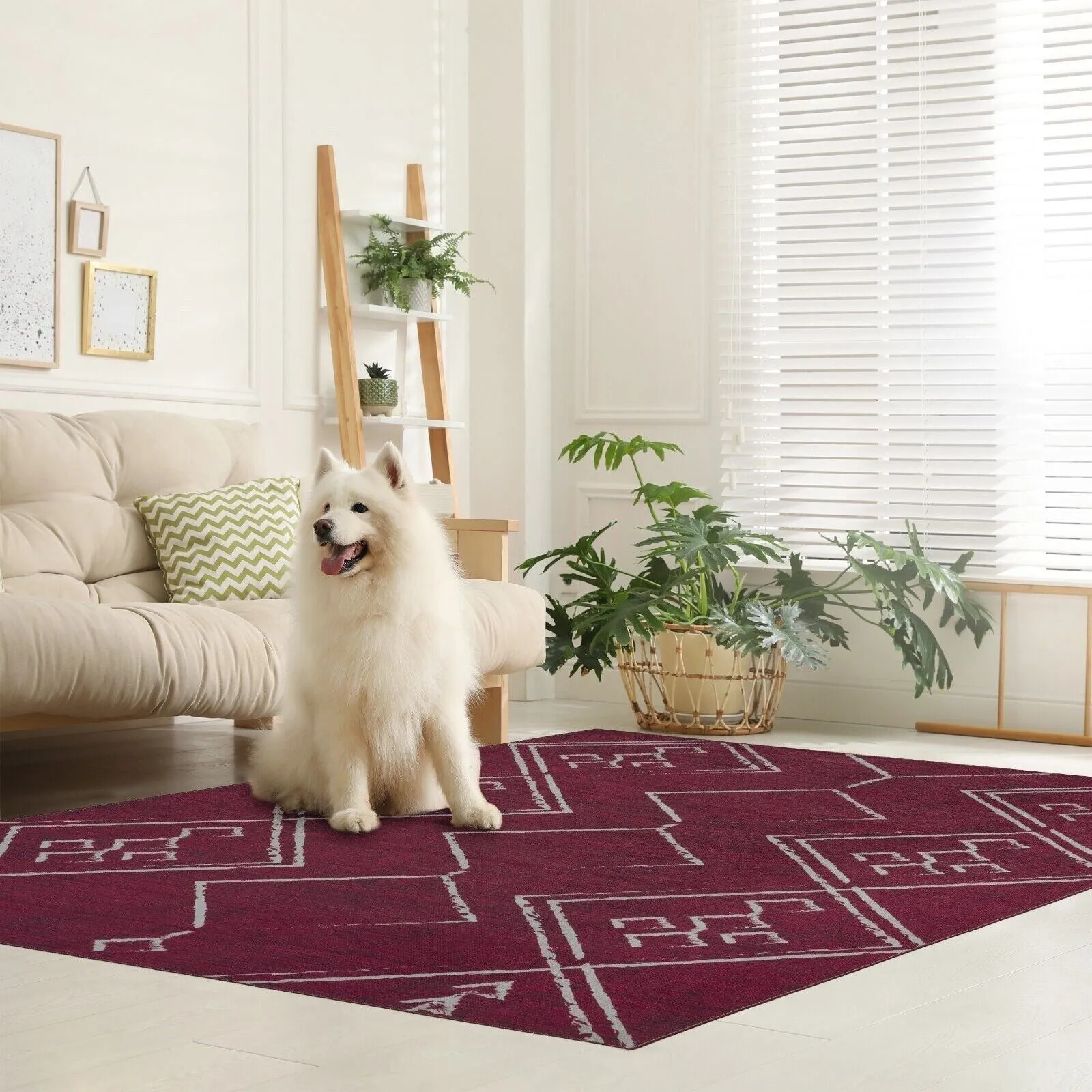 Machine Washable Area Rug With Non-Slip Backing - Stain Resistant - Eco-Friendly Aspen Tribal Moroccan Bohemian Design