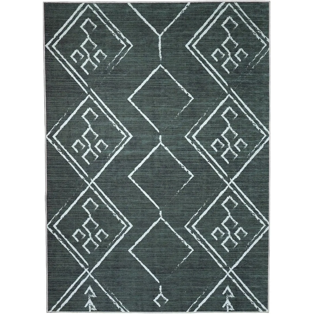 Machine Washable Area Rug With Non-Slip Backing - Stain Resistant - Eco-Friendly Aspen Tribal Moroccan Bohemian Design